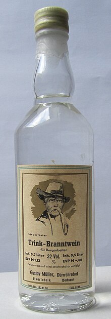 [1] eine Flasche Korn, Bergarbeiter- trinkbranntwein Duerrroehrsdorf