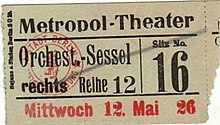 [1] Eintrittskarte für das Berliner Metropol-Theater von 1926