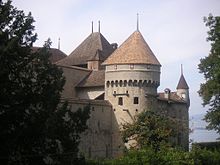 [1] eine Burg, Schloss Chillon, Wasserburg in der Schweiz