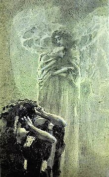 [1, 2] Engel und Dämon mit Tamaras Seele von Michail Alexandrowitsch Wrubel, 1891
