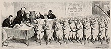 [1] 1886 in den Fliegenden Blättern erschienene, von Adolf Oberländer angefertigte politische Karikatur des Stimmviehs