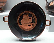 [1a] Tekmessa bedeckt den toten Ajax, attischer Kylix, um 490 v. u. Z., Brygos-Maler zugeschrieben, Getty Villa, Los Angeles