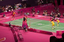 [1] Gemischtes Doppel beim Badminton.