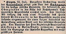 [1] Zeitungsausschnitt aus der Siegener Zeitung, 1903-07-25