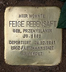 [3] Stolperstein für Feige Rebensaft, Friedbergstraße 26, Berlin-Charlottenburg; Aufnahme vom 11. November 2013