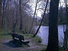 [1] hölzerne Sitzbank im Schloßpark Krauchenwies