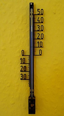 [1] ein Thermometer